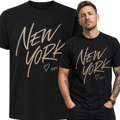 Koszulka męska „New York” - odręczny napis z sercem i 1987