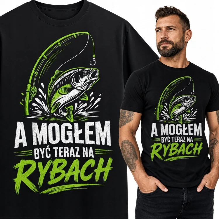 Koszulka męska dla wędkarza „A mogłem być teraz na rybach” - ryba i wędka