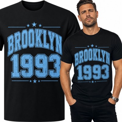 Koszulka męska „Brooklyn 1993” - napis w stylu college z gwiazdkami