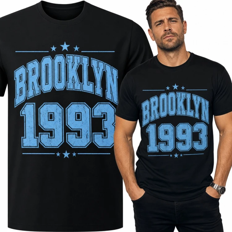 Koszulka męska „Brooklyn 1993” - napis w stylu college z gwiazdkami