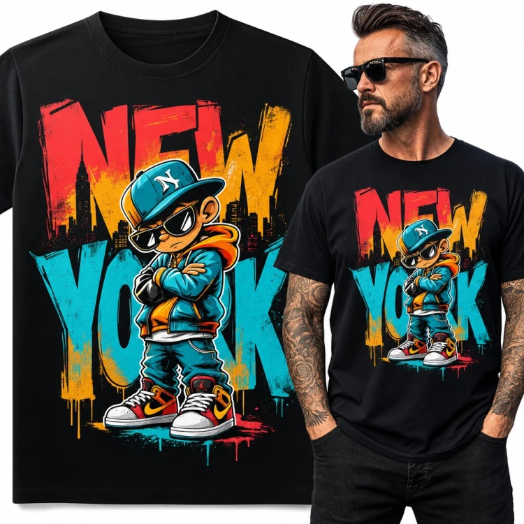 Koszulka męska „New York” - graffiti z chłopakiem w czapce hip-hop
