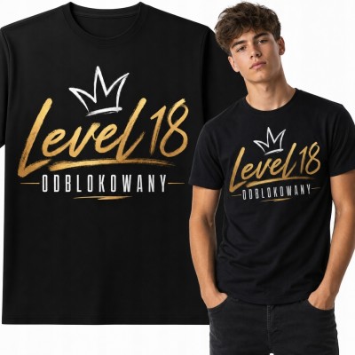 Koszulka męska na 18 urodziny „Level 18 Odblokowany” z koroną