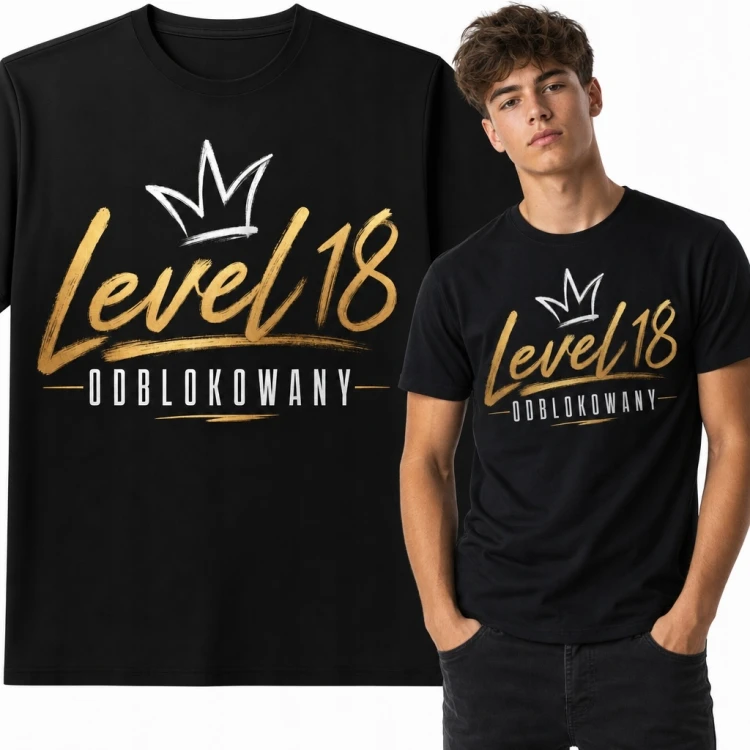 Koszulka męska na 18 urodziny „Level 18 Odblokowany” z koroną