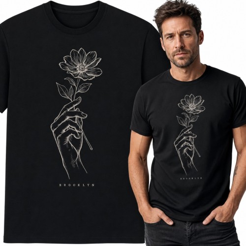Koszulka męska „Brooklyn” - dłoń z kwiatem w stylu line art