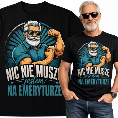 Koszulka męska z muskularnym emerytem „Nic nie muszę, jestem na emeryturze” - wzór retro