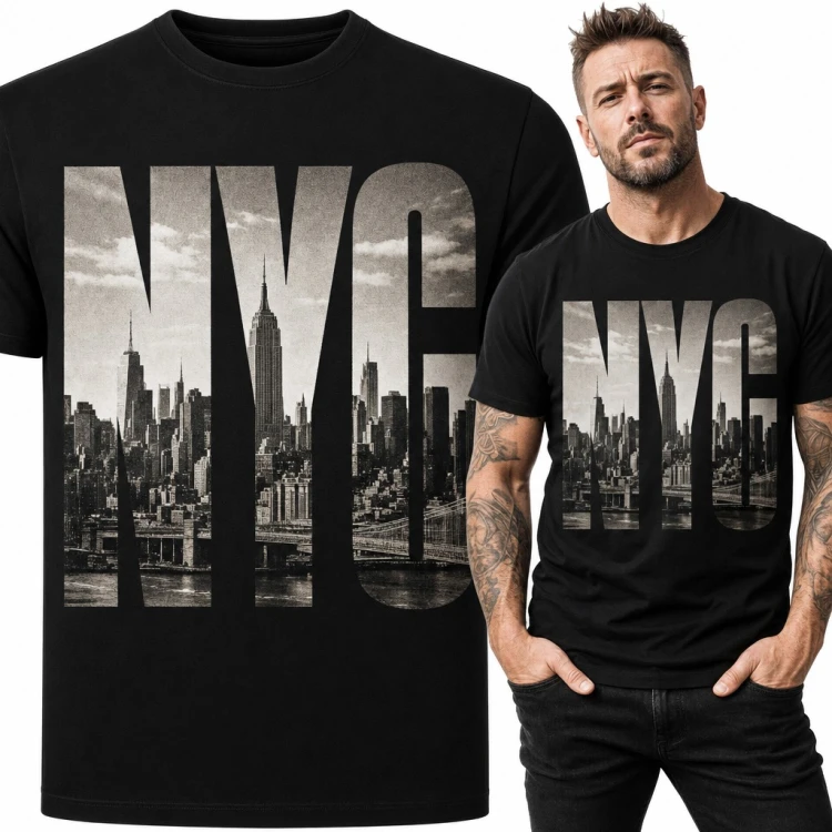 Koszulka męska „NYC” - panorama Manhattanu w literach