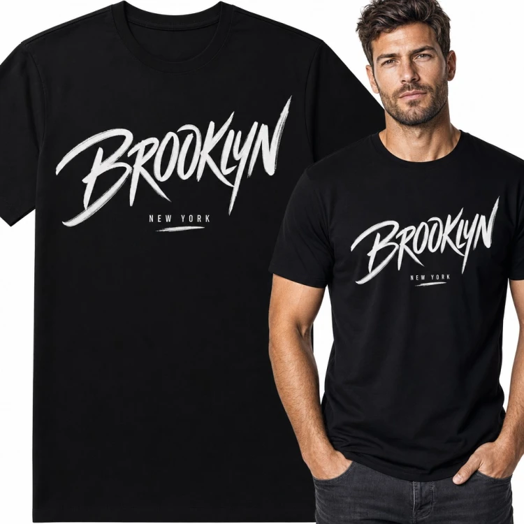 Koszulka męska „Brooklyn New York” - pędzlowy lettering w stylu streetwear