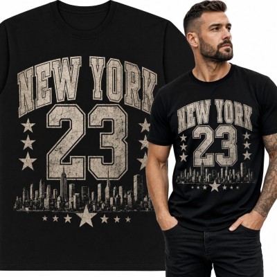 Koszulka męska „New York 23” - panorama Manhattanu w stylu college