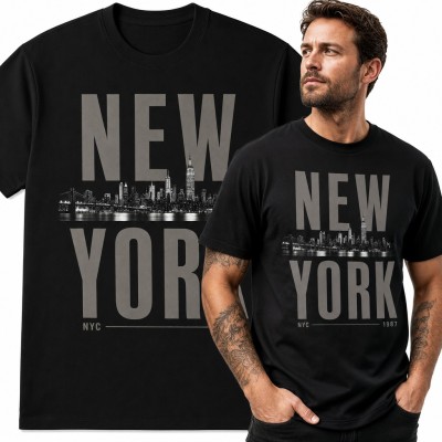 Koszulka męska „New York” - nocna panorama Manhattanu z Empire State Building
