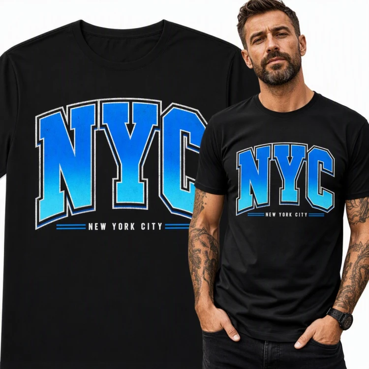 Koszulka męska „NYC” - niebieski napis college New York City