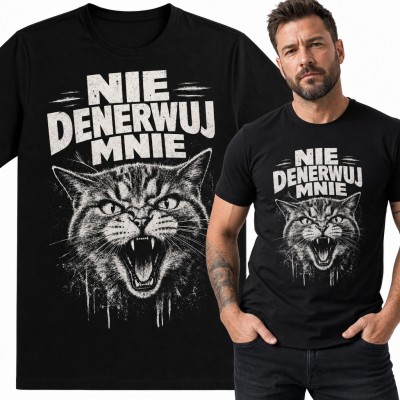 Koszulka męska z wściekłym kotem „Nie denerwuj mnie” - dla kociarza