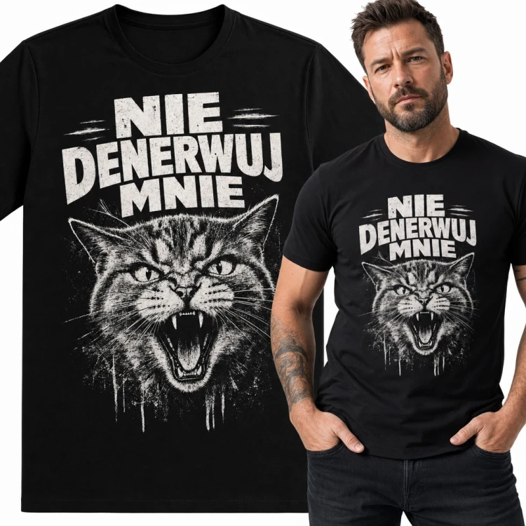 Koszulka męska z wściekłym kotem „Nie denerwuj mnie” - dla kociarza