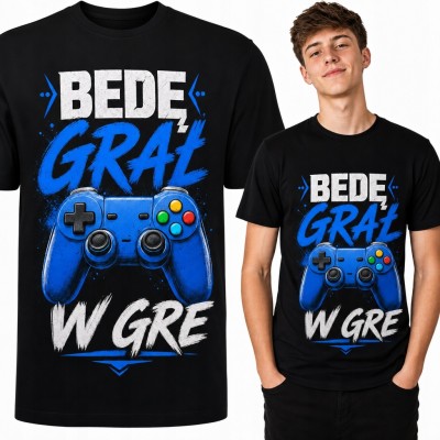 Koszulka męska dla gracza „Będę grał w grę” - niebieski gamepad