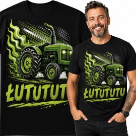 Koszulka męska z zielonym ciągnikiem i napisem „Łutututu” - rolniczy humor
