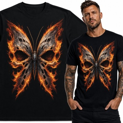 Koszulka męska płonący motyl z czaszką w skrzydłach