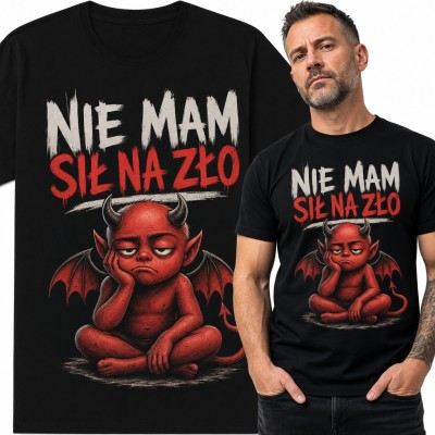 Koszulka męska „Nie mam sił na zło” - zmęczony diabełek z rogami