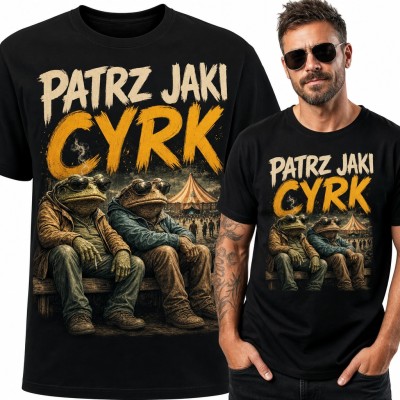 Koszulka męska z ropuchami w okularach - napis „Patrz jaki cyrk”