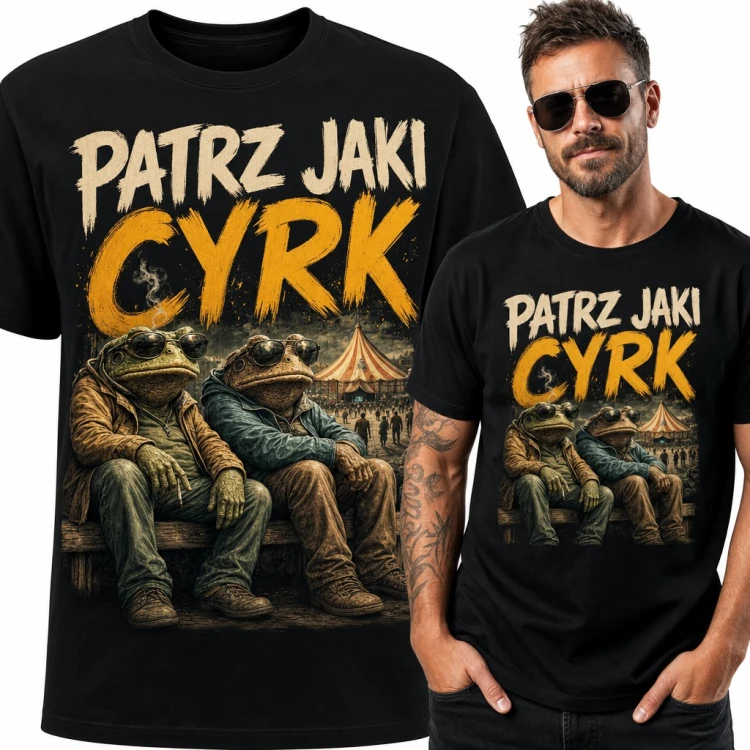 Koszulka męska z ropuchami w okularach - napis „Patrz jaki cyrk”