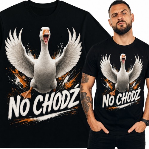 Koszulka męska z gęsią i napisem „No chodź” - zaczepna gęś