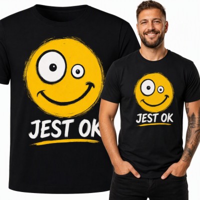 Koszulka męska „Jest OK” - zezowata żółta buźka