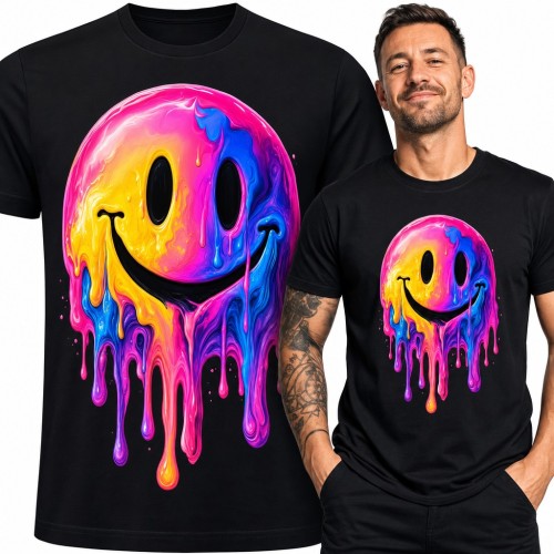 Koszulka męska topiąca się buźka smiley w neonowych barwach