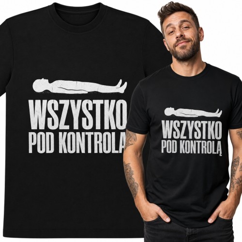 Koszulka męska „Wszystko pod kontrolą” z leżącym leniuchem