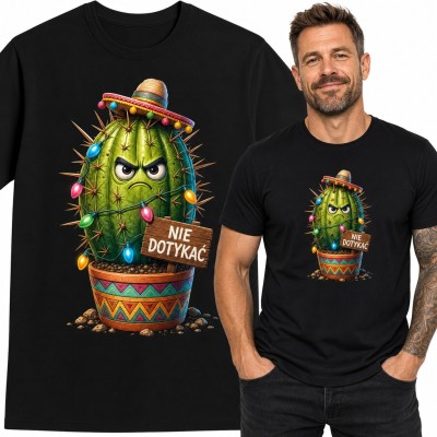 Koszulka męska z kaktusem w sombrero „Nie dotykać”