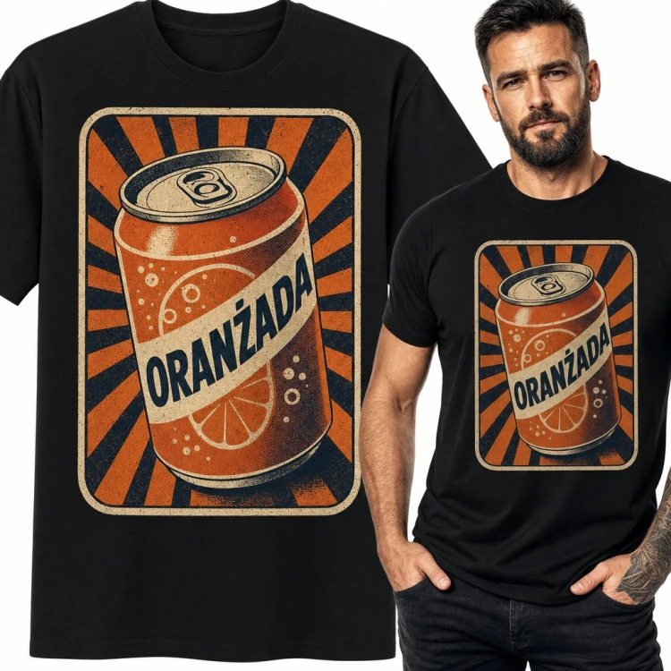 Koszulka męska „Oranżada” - retro puszka w stylu PRL