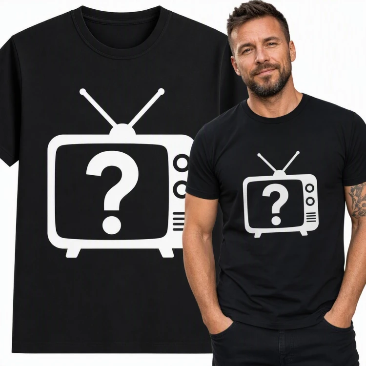 Koszulka męska z retro telewizorem i znakiem zapytania na ekranie