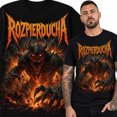 Koszulka męska „Rozpierducha” - ognisty demon z lawy w stylu metalowym