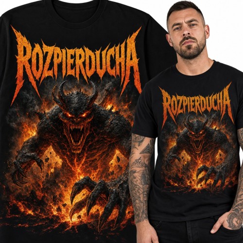 Koszulka męska „Rozpierducha” - ognisty demon z lawy w stylu metalowym