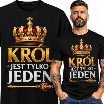 Koszulka męska „Król jest tylko jeden” - korona i królewskie berło
