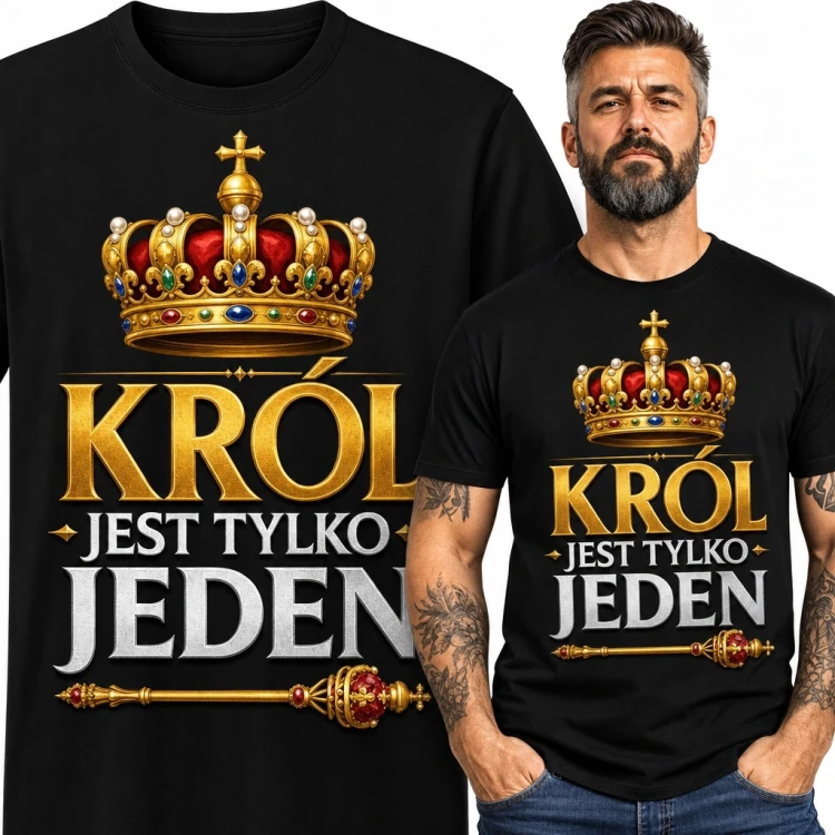 Koszulka męska „Król jest tylko jeden” - korona i królewskie berło