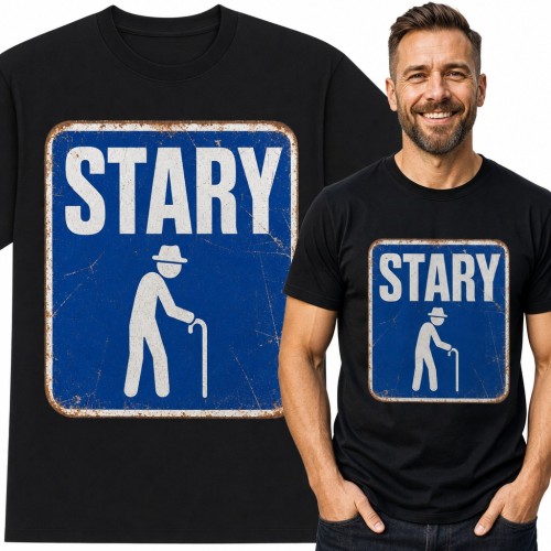 Koszulka męska „Stary” - retro znak drogowy ze starszym panem z laską