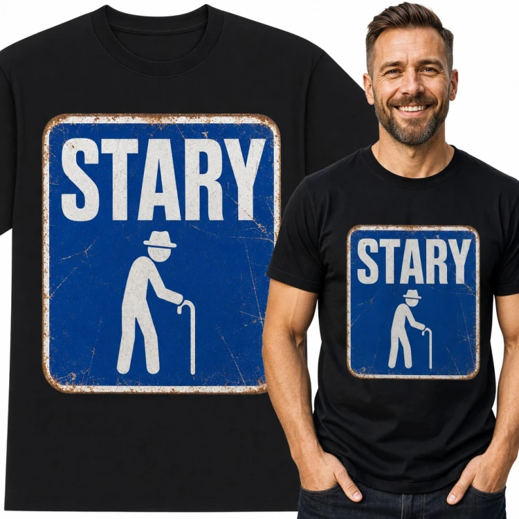 Koszulka męska „Stary” - retro znak drogowy ze starszym panem z laską