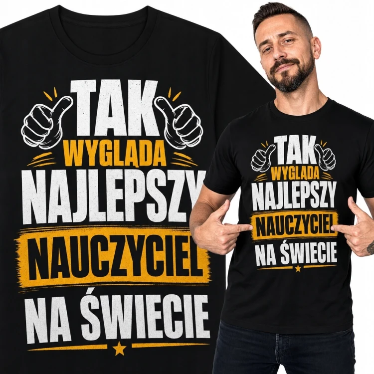 Koszulka męska dla nauczyciela „Tak wygląda najlepszy nauczyciel na świecie” - kciuki w górę