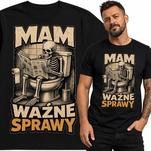Koszulka męska ze szkieletem na sedesie - „Mam ważne sprawy”