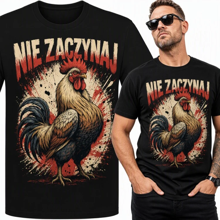 Koszulka męska z kogutem - „Nie zaczynaj”