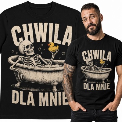 Koszulka męska szkielet w wannie z kaczką „Chwila dla mnie”