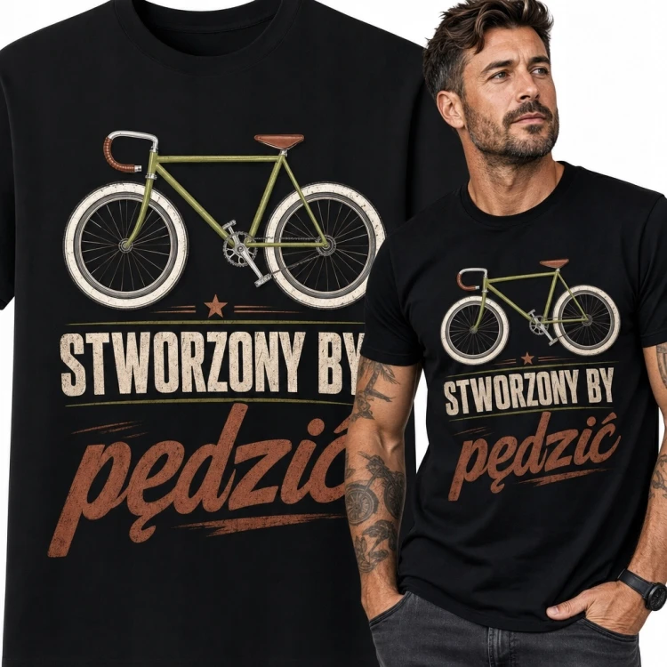 Koszulka męska z retro rowerem „Stworzony by pędzić” - dla rowerzysty