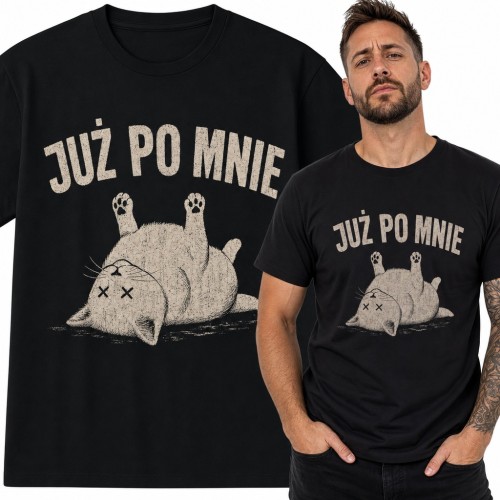 Koszulka męska „Już po mnie” - leżący kot z krzyżykami na oczach