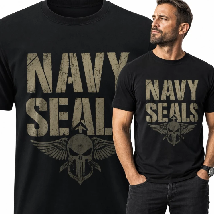 Koszulka męska „Navy Seals” - czaszka ze skrzydłami dla fana militariów