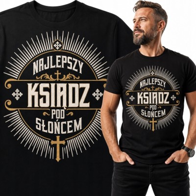 Koszulka męska dla księdza „Najlepszy ksiądz pod słońcem” - religijny wzór retro