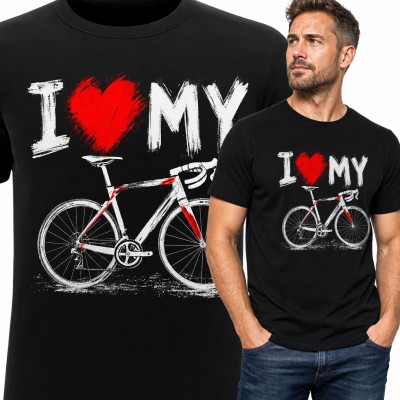 Koszulka męska „I ❤ My” z rowerem szosowym dla rowerzysty