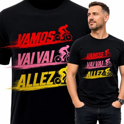Koszulka męska kolarska „Vamos Vai Vai Allez” - kolarze w barwach Wielkich Tourów