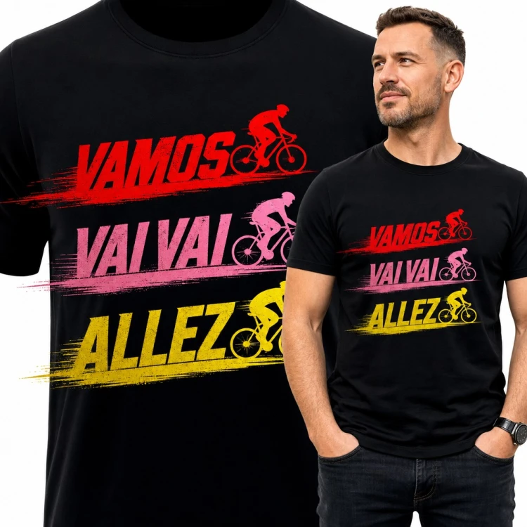Koszulka męska kolarska „Vamos Vai Vai Allez” - kolarze w barwach Wielkich Tourów