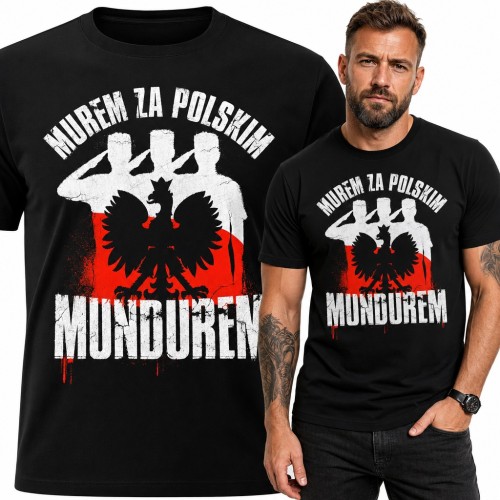 Koszulka męska „Murem za polskim mundurem” - salutujący żołnierze i orzeł