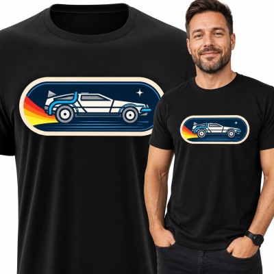 Koszulka męska retro samochód lat 80 z tęczową smugą - dla fana motoryzacji