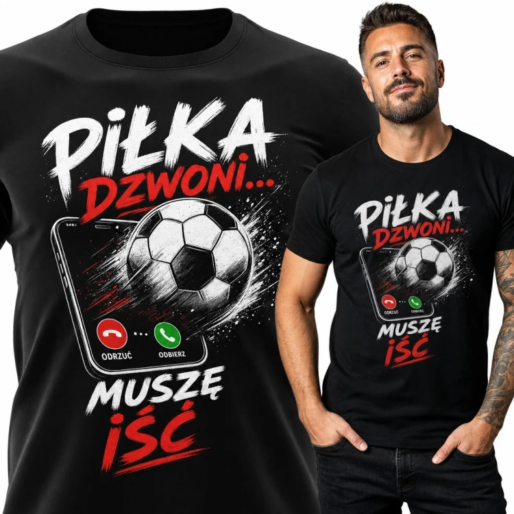 Koszulka męska „Piłka dzwoni... Muszę iść” - telefon z piłką nożną dla piłkarza