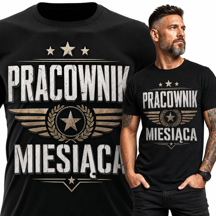 Koszulka męska „Pracownik miesiąca” - emblemat ze skrzydłami i gwiazdą
